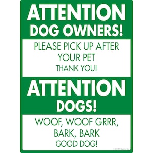 Attention Dog Owners! Please Pick Up After Your Pet Exterior Rust Free No Dog Pooping Aluminum Sign Weatherproof & UV Protected - 9&quot; x 12&quot;