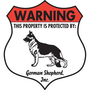 Warning! German Shepherd - Property Patrolled and Protected Dog Aluminum Sign - Badge Shape