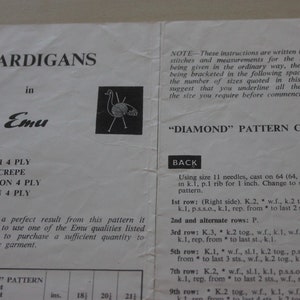 Vintage knitting pattern, babies' clothes, cardigans, Emu pattern 8146, 18.5 inches to 21.5 inches chest size, 4 ply wool, 1960s image 2