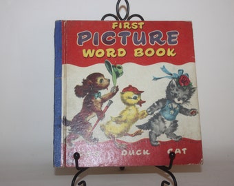 Vintage children's book, First picture word book, Raphael Tuck, illustrations Mary Gehr, 1950s 1960s, scrapbooking upcycling, young readers