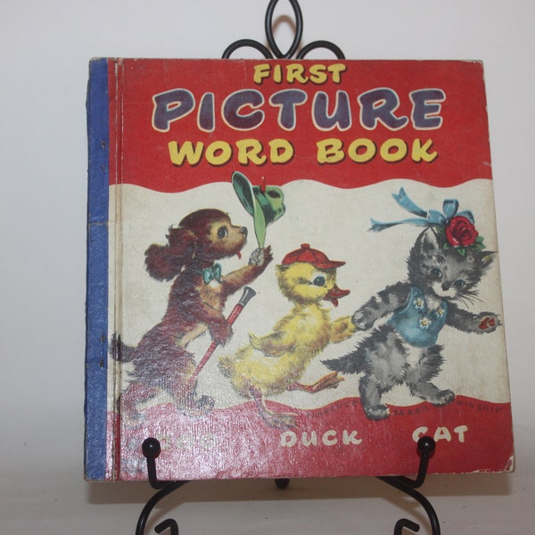 Libro infantil vintage, primer libro de palabras ilustradas, Raphael Tuck, ilustraciones Mary Gehr, 1950 1960, scrapbooking upcycling, jóvenes lectores