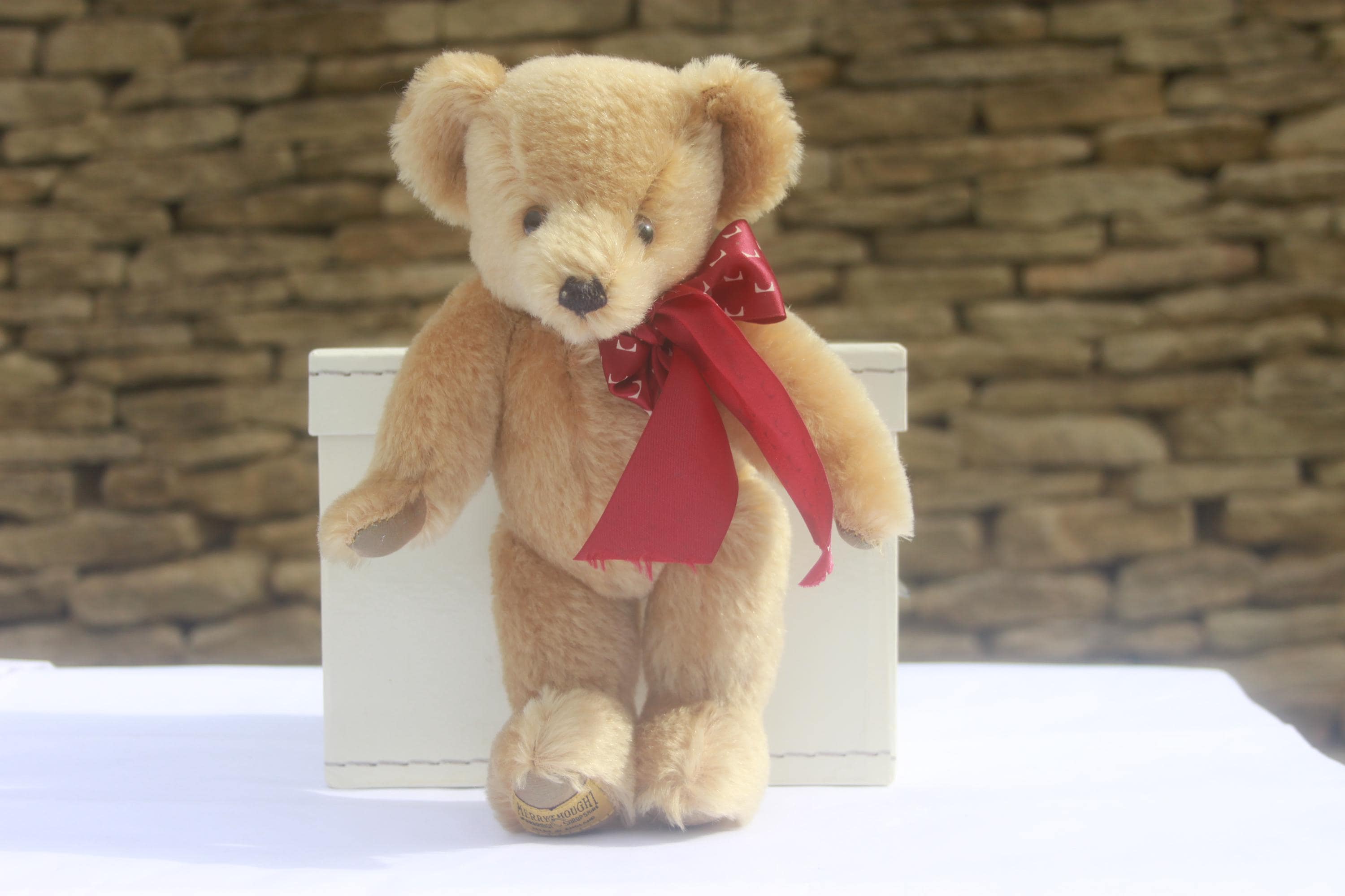 Merrythought テディベア The Early Years Vintage Merrythought Gold Mohair Teddy Bear With Red Ribbon, 10