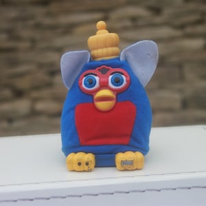 Vintage McDonalds Furby McFurby Blue with yellow crown, children's toys, fast food toys, Happy Meal toys, 1990s toys, 2000s toys