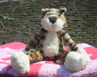 Jellycat plush toy Small Pickles Tiger with card tag, J471, 7.5&quot; tall in sitting position, slightly playworn, companion toys