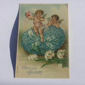 Cartão postal infantil vintage ilustrado em relevo, saudações de Páscoa, cartões postais alemães, continental, mensagem sem selo, crianças, ovo de Páscoa