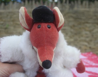 Vintage Jellycat Furcoat Fox Plush Toy, Red Satin Lining, 12", with card tag