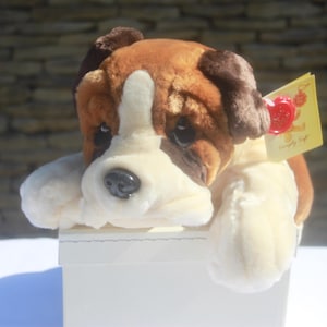 Peluche de San Bernardo grande acostado, 40 cm, piel muy suave, etiquetas originales para tarjetas, juguetes para niños, juguetes de compañía, juguetes para perros