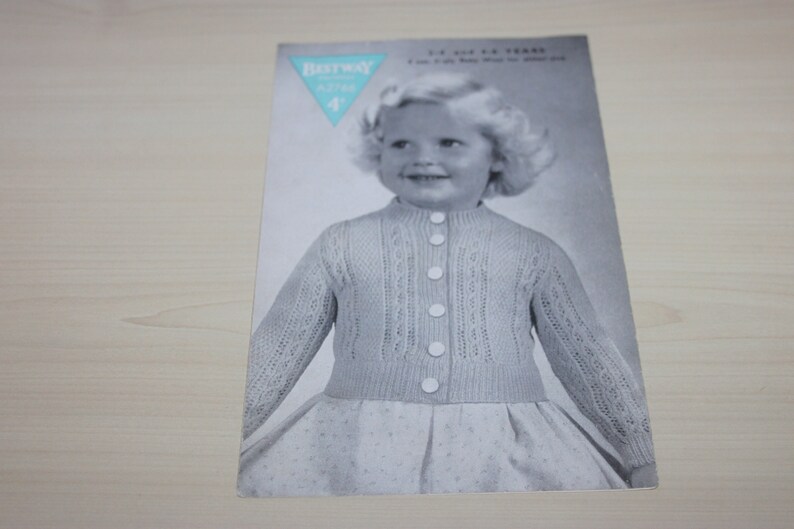 Vintage girl's knitting pattern, cardigan, Bestway pattern, 1940s 1950s, girl's knitwear, vintage child's cardigan, 1950s clothing image 1