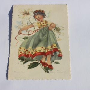 Cartão postal infantil antigo, Alemanha, cartão ilustrado, jovem dançando, década de 1920, Weston Super Mare Children's Ward, com carimbo postal