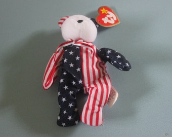 Vintage Ty Teenie Beanie Baby McDonalds Spangle the Bear plush toy 14 cms long, soft toys beanie toys children's toys, plush bears