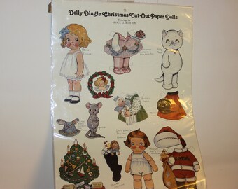 Dolly Dingle Christmas Cut-Out Paper Dolls, Grace G Drayton, 1991 Shackman & Co, USA, Father Christmas, Kitty Puss the cat, Mousie, Donald