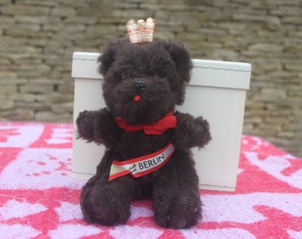 peluche vintage ours noir Berlin avec couronne en or de 24 cm de long, allemand, ours en peluche, ours en peluche, jouets pour enfants, ours en souvenir