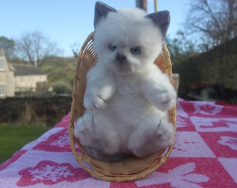 Plush white cat in wicker basket blue eyes Real Soft Toys 28 cms long, soft toy cat, plush cat, children&#39;s toys, companion toys