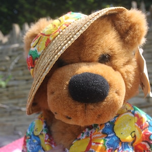 Peluche, oso de verano Russ con sombrero y camisa, etiquetas de cartón adjuntas, juguetes suaves, juguetes de peluche, juguetes para niños, juguetes de compañía