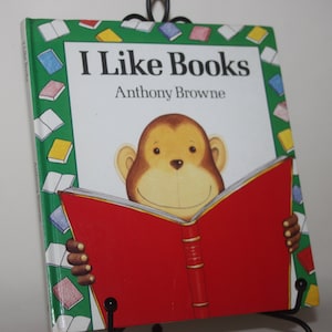 Anthony Browne children&#39;s books, I Like Books, 1988 Books for Children edition, colour picture book, monkey monkies, young readers fiction