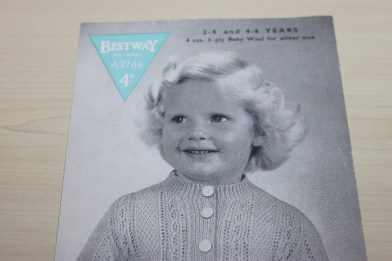 Vintage girl's knitting pattern, cardigan, Bestway pattern, 1940s 1950s, girl's knitwear, vintage child's cardigan, 1950s clothing image 2