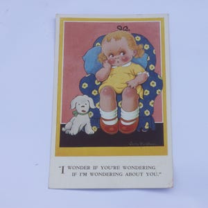 Postal antigua, ilustración en estilo de dibujos animados para niños, tarjeta ilustrada, Vera Paterson, matasellos de 1962, linda postal de saludos cómicos