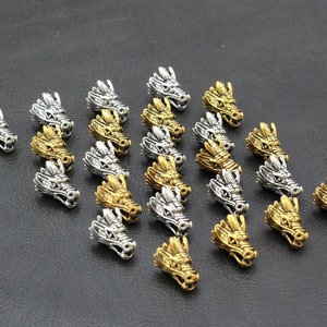 10 pcs Chinese Lucky Dragon Head Charms Metal Spacer Loose Beads DIY Jewelry making for Bead Bracelet Making-HZ01