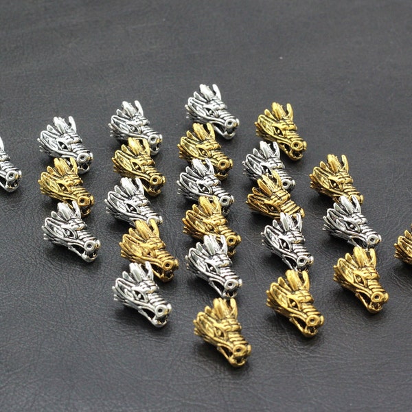 10 pcs chinois Lucky Dragon tête Breloques métal intercalaires lâche perles bricolage pour Perle Bracelet fabrication-HZ01 de fabrication de bijoux