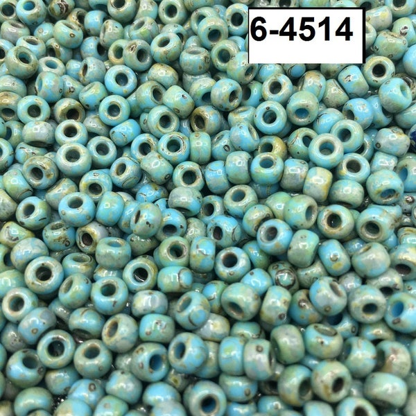 30 Gram 4mm 6/0 Perle Miyuki Turquoise Picasso Seed Beads - 30 grams - Miyuki 6-4514 Seafoam Green Matte - 6/0 Matte Seafoam Picasso