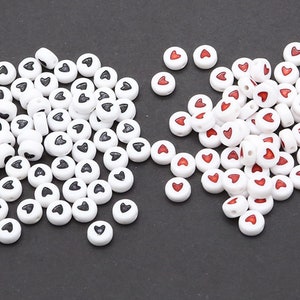 100 Emoji Spacer Acrylic round red heart black heart 7mm beads Mix Letter Beads LE12