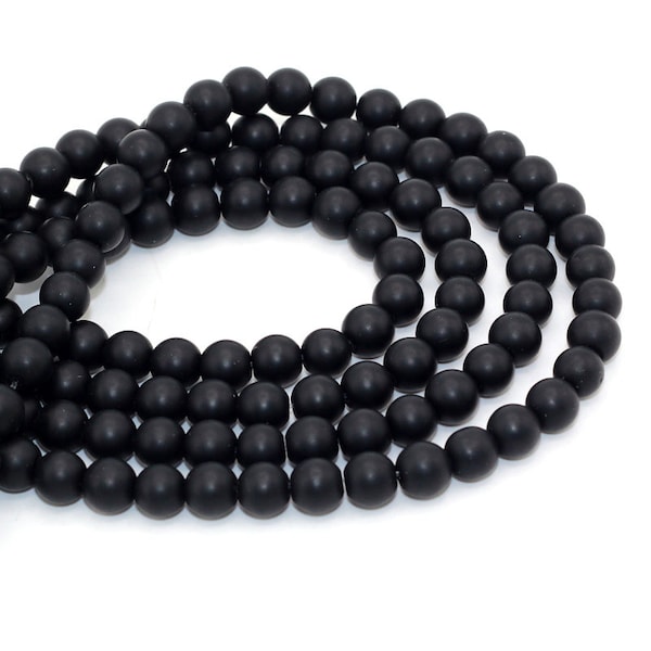 8mm Black Matte Onyx-15.2" Strand Mala Beads-Gemstones-Gemstone Dull Polished - Matt Onyx 4mm 6mm 8mm 10mm 12mm