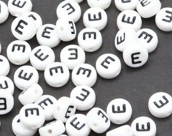 100 Letter E Beads Acrylic round 7mm beads Alphabet E Beads Letter Symbol Beads LE-E