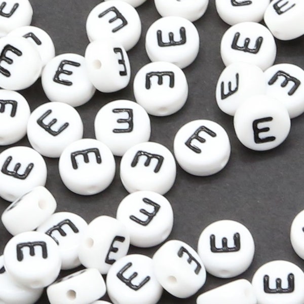 100 Letter E Beads Acrylic round 7mm beads Alphabet E Beads Letter Symbol Beads LE-E