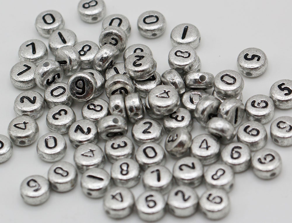 Acrylic Number Beads, Opaque White and Black, Double-Sided Flat Round,  4x7mm, about 500pcs per pack