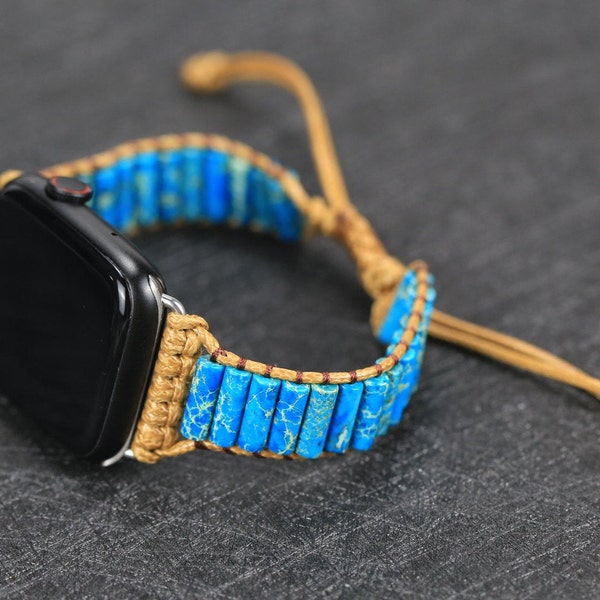 Cilinder Blauwe Imperial Turquoise Horlogeband-Helende Stenen Pols Wrap Armband Horlogeband