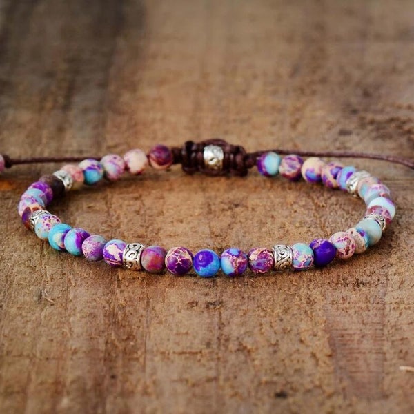 Galaxy Sea Sediment Yoga Bracelet-4mm Pink Natural Gemstone Beads Healing Bracelet-Meditation Grounding Strength Bracelet