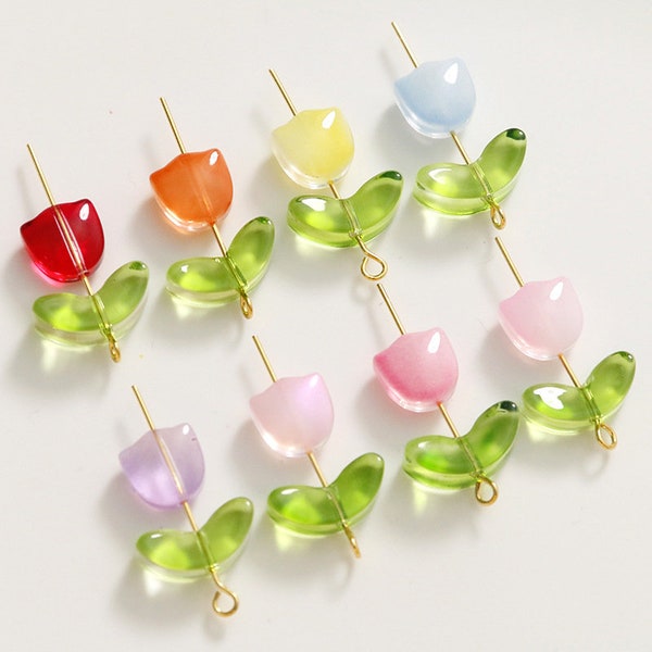 candy color tulip small flower leaves glass loose beads beaded diy bracelet female material wholesale