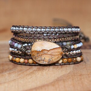 Picture Jasper Bracelet Natural Stone Boho Styel Healing Wrap Bracelet