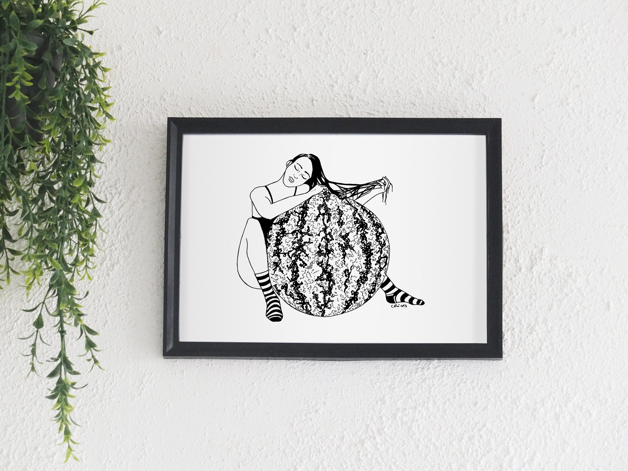 La Joueuse de Pastèque. Affiche A4 Noir et Blanc.