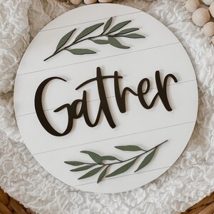 Round 3D Shiplap Gather Sign Gather Wood Sign Fall Sign Shiplap Fall Sign Home Decor Sign image 2