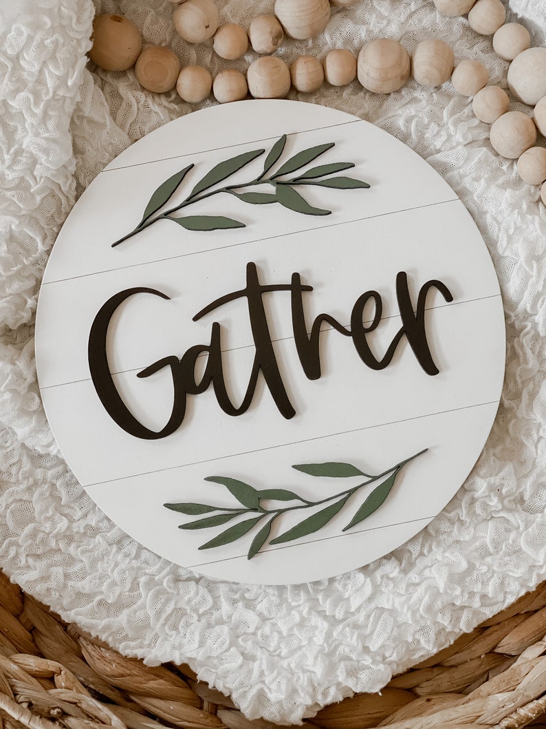 Round 3D Shiplap Gather Sign Gather Wood Sign Fall Sign Shiplap Fall Sign Home Decor Sign image 2