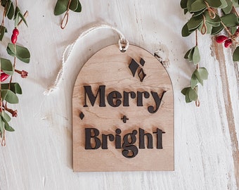 Merry + Bright Ornament | Christmas Ornament | Boho Christmas | Christmas Gift | Boho Decor