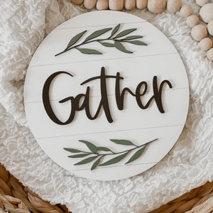 Round 3D Shiplap Gather Sign Gather Wood Sign Fall Sign Shiplap Fall Sign Home Decor Sign image 4