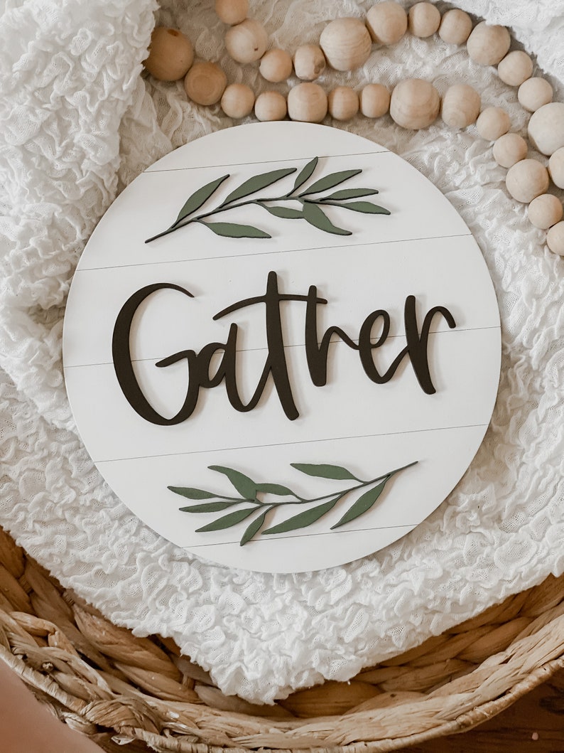 Round 3D Shiplap Gather Sign Gather Wood Sign Fall Sign Shiplap Fall Sign Home Decor Sign image 4