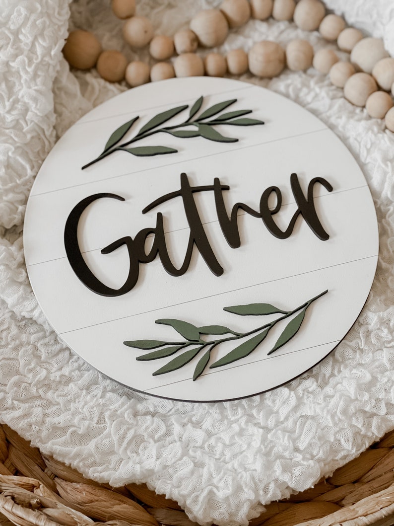 Round 3D Shiplap Gather Sign Gather Wood Sign Fall Sign Shiplap Fall Sign Home Decor Sign image 3