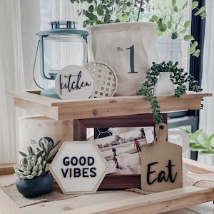 Good Vibes Tiered Tray Decor | Boho Tiered Tray Decor | Tiered Tray | Wedding Gift | Kitchen | Our Home | Home Sweet Home | Farmhouse Decor