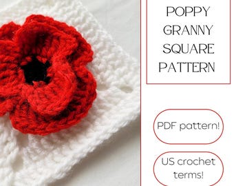 Easy Crochet Poppy Granny Square Pattern - Crochet Baby Gift - Flower Granny Square Pattern - PDF Download