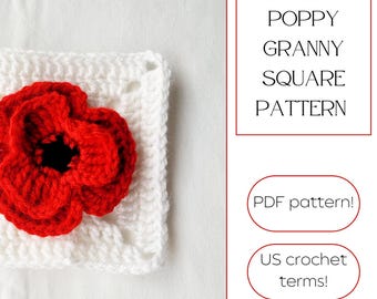 Crochet Poppy Afghan - Crochet Flower Granny Square Pattern - August Baby Gift - Digital Download