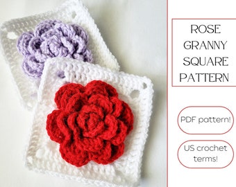 Rose Granny Square Pattern - Granny Square Crochet PDF - Crochet Pattern - Crochet Flower Blanket - Crochet Baby Gift - Flower Blanket