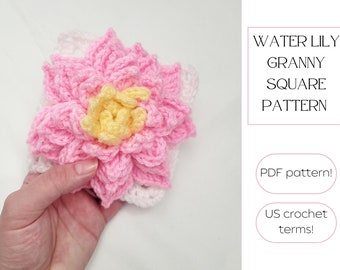 Crochet Water Lily Granny Square - Crochet Blanket Pattern - Baby Shower Blanket - Crochet Pattern Digital Download - Crochet Blanket Square