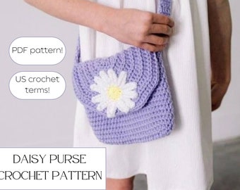 Daisy Crochet Purse Pattern - Crochet Purse Pattern - Crochet Bag Pattern - Kids Crochet Purse - Crochet Purse - Crochet Pattern Easy