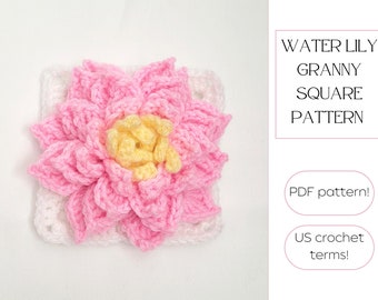 Crochet Water Lily Afghan - July Baby Gift - Beginner Crochet Baby Blanket - Crochet Granny Square Pattern - Granny Square Download