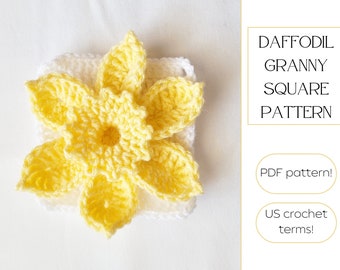 Crochet Daffodil Granny Square - Crochet Blanket Pattern - Baby Shower Blanket - Crochet Pattern Digital Download - Crochet Blanket Square