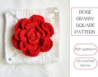 Crochet Rose Granny Square - Crochet Blanket Pattern - Baby Shower Blanket - Crochet Pattern Digital Download - Crochet Blanket Square