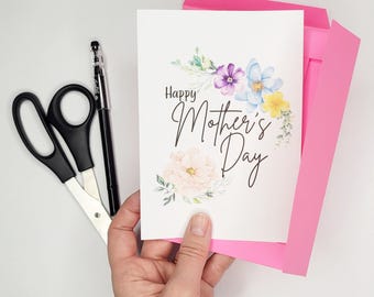 Mother's Day Card with Envelope Digital Download - Beautiful Mother's Day Card - Mom Card Printable - Mother's Day Card Flowers